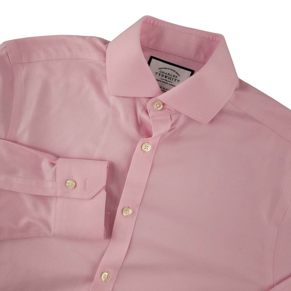 Charles Tyrwhitt Dress Shirt Mens 14.5 32 Pink Solid Extra Slim Non Iron
